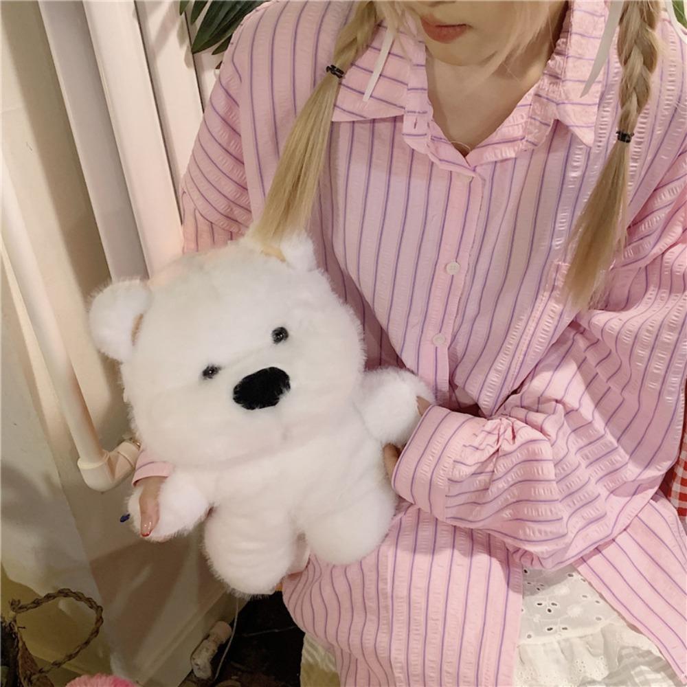Cartoon White Dog Backpack West Highland Lightweight Puppy Shoulder Bag Fabric Soft Fluffy Crossbody Bag Women's Accessories