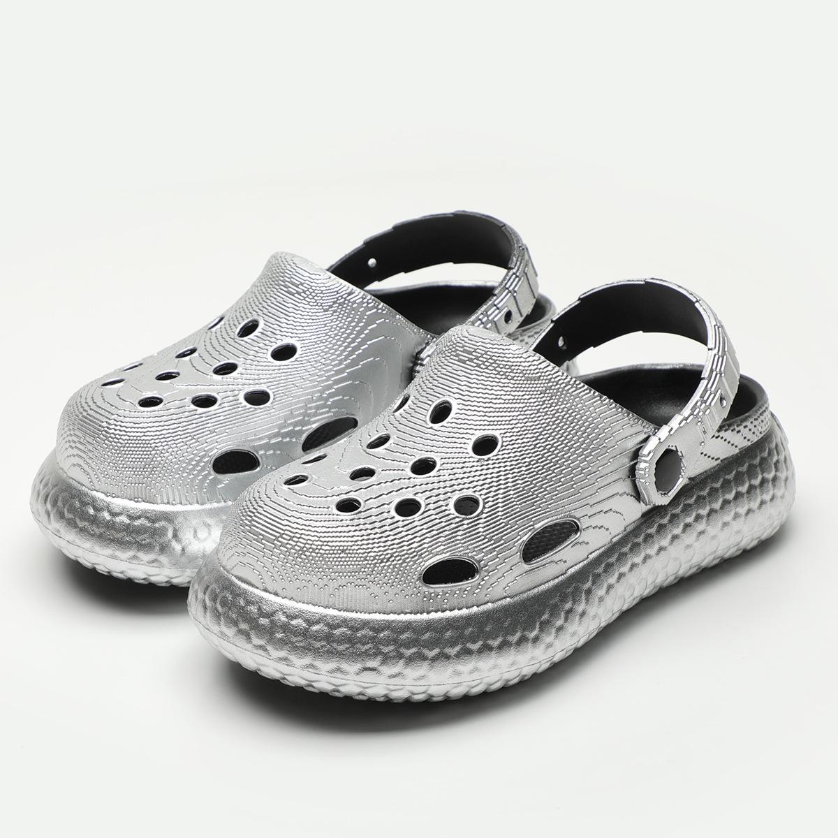 

Женские туфли с отверстиями, новинка лета, уличная одежда, увеличивающие рост, нескользящие, с закрытым носком, шлепанцы, высокая ценность, парные дышащие пляжные туфли 44-45 серебряный