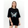 Oversized T Shirt Black Butterfly Moon Print Graphic Tee Casual Streetwear Fashion Women Summer Top