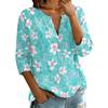 Women Floral Print Button Front Henley Shirt Three Quarter Sleeve Lightweight Linen Cotton Blend Blouse Casual Top