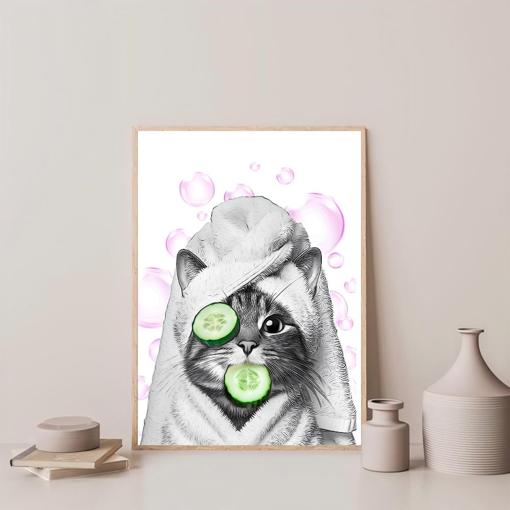 1pc Hot Funny Cat Giraffe Dog Elephant Toilet Paper Bathtub Poster HD Posters Home Room Bar Cafe Decor Art Wall Painting Picture