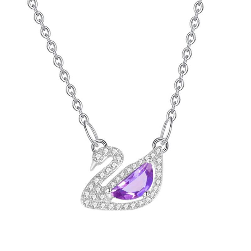 

S925 Silver Swan Necklace for Women Multicolor Crystal Clavicle Chain Fashion Jewelry 925 silver