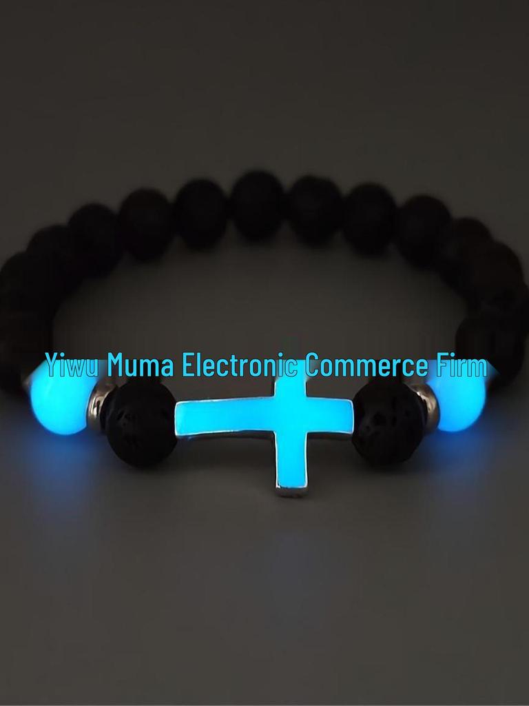 Luminous Volcanic Stone Beaded Cross Bracelet - Fashionable & Unique Jewelry Gift
