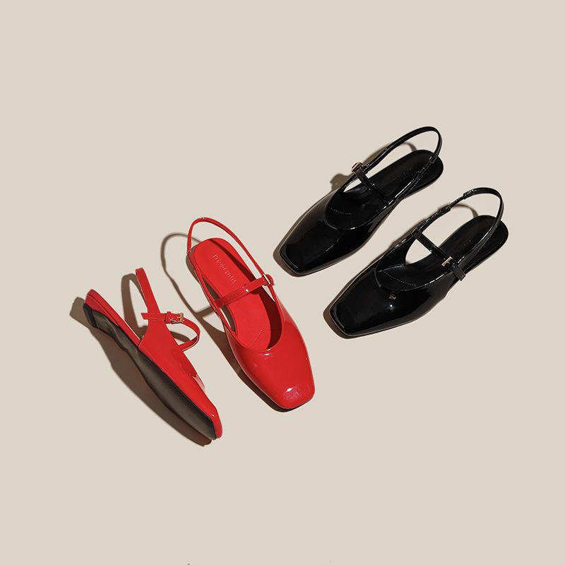 Xiaoxiangfeng Baotou Mary Jane Sandals Women's Commuting Versatile One-word Buckle Back Empty Flat Bottom Temperament Single Shoes