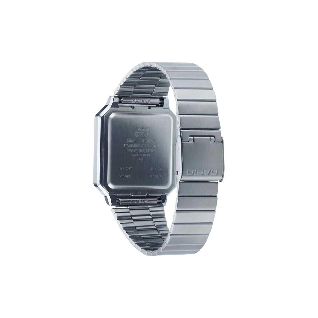 Casio Vintage Series A100 Waterproof Casual Quartz Movement Stainless Steel Strap Unisex Watches Silver A100WE-7B