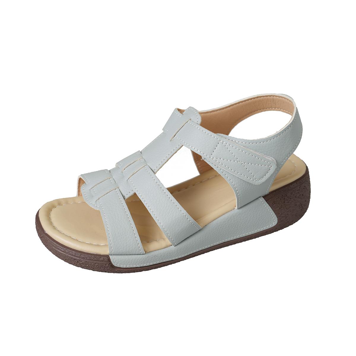 

Fashion Retro White Grey Strappy Sandals Woman Wedge High Heel Gladiator Shoes Ladies Summer Casual Soft Platform Vintage Footwear 43 серый