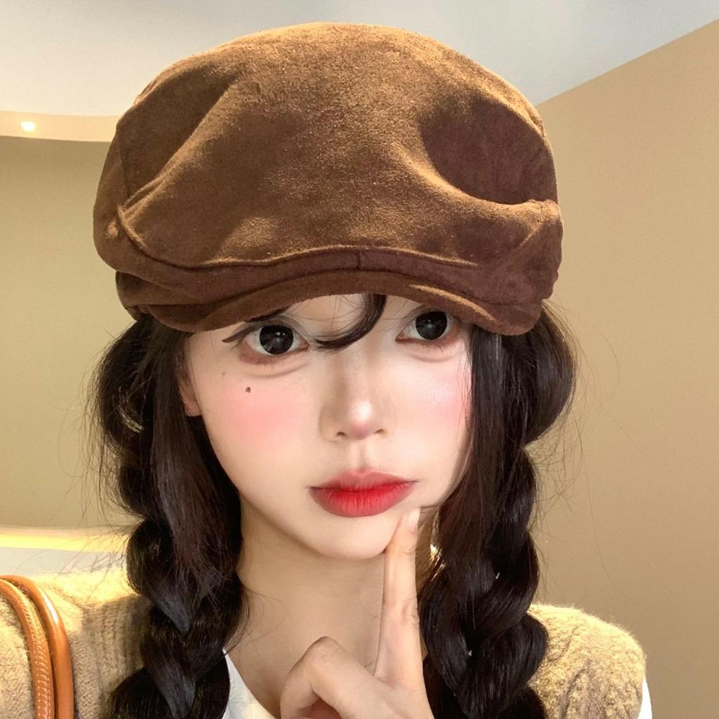 Autumn and winter vintage British Fengbao boy hat, versatile for women, face-enhancing little wool artist's hat, men's solid color octagonal hat