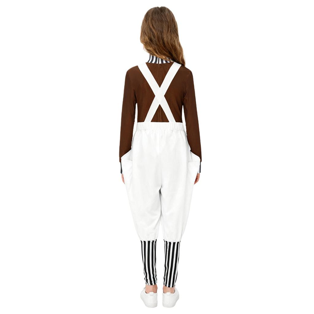 Complete Kids Boys Factory Worker Costume 2Pcs: Mock Neck Top with Back Zipper & Adjustable Cross Back Strap Striped Overalls