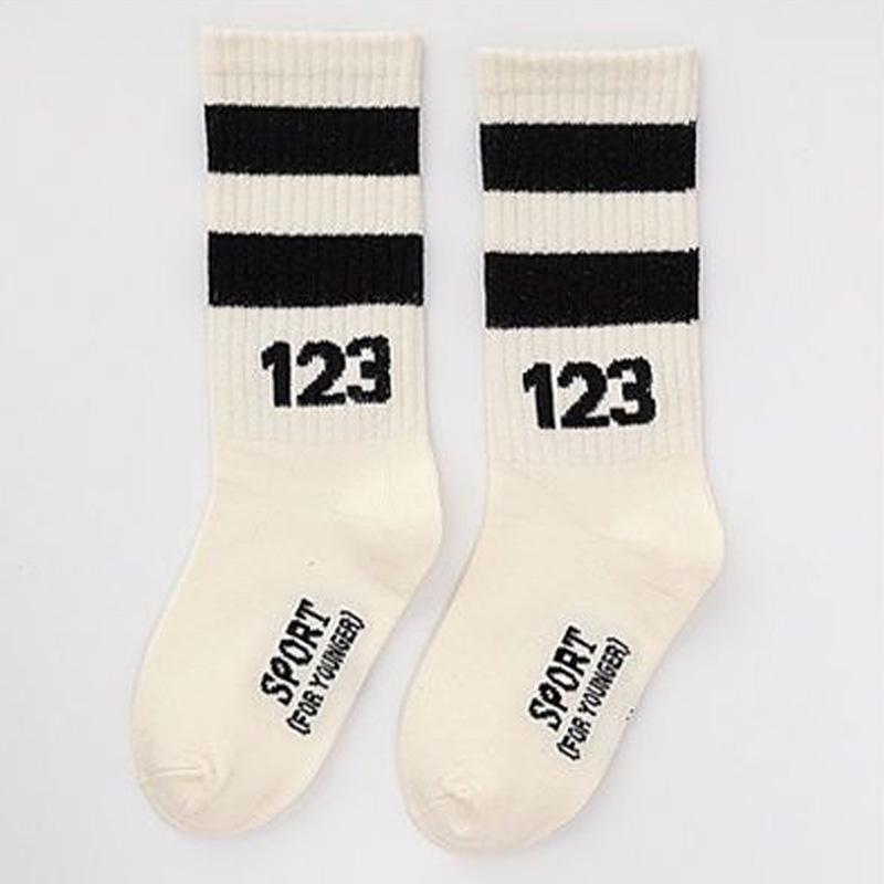 Trendy Striped Number Mid-Crew Skating Socks for Kids