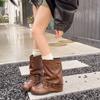 Coarse Heel Short Boots Women's Boots Retro Single Boots Western Folds Pile Super Hot New Boots Tube Versatile Pants 2025 Spring and Autumn