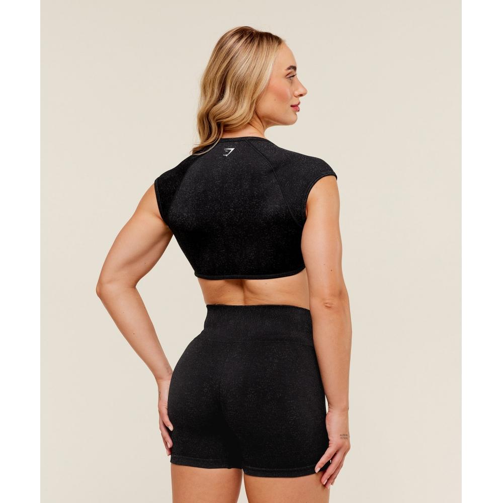 Gymshark Adapt Fleck X Whitney Short Sleeve Crop Top Black B4c3a Bbdg