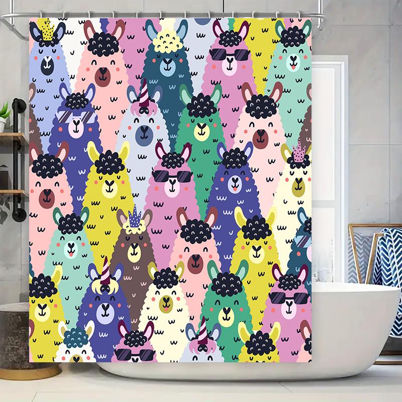 

Funny Llama Fiesta: Colorful Cartoon Shower Curtain For A Playful And Whimsical Bathroom Dcor W60H190(CM)-1 Pcs