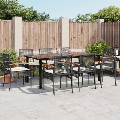 Vidaxl 9-Cz. Garden Furniture Set With Cushions, Black, PE Rattan