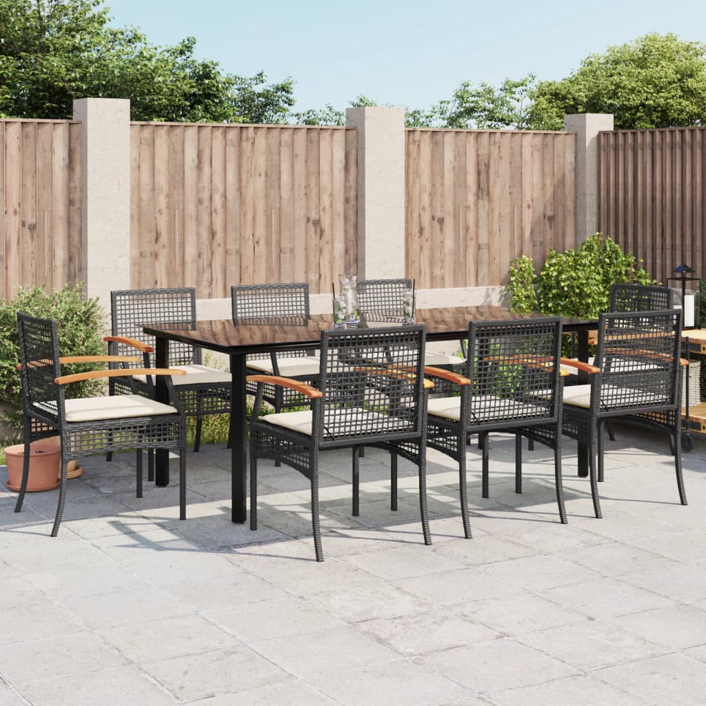 Vidaxl 9-Cz. Garden Furniture Set With Cushions, Black, PE Rattan