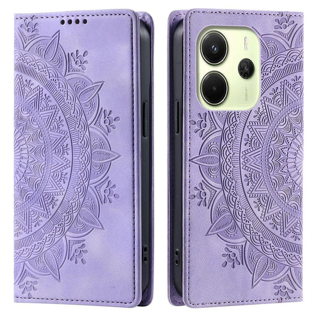For Xiaomi Redmi Note 14 5G Mandala Embossed PU Leather Flip Wallet Case Magnetic Closure Cover