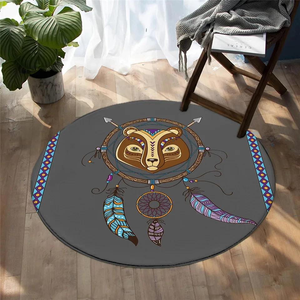 Bunter Traumfänger Runder Teppich Böhmischer Stil Teppich Rutschfeste Bodenmatte für Büro Schlafzimmer Wohnzimmer Küche Badezimmer Dekor