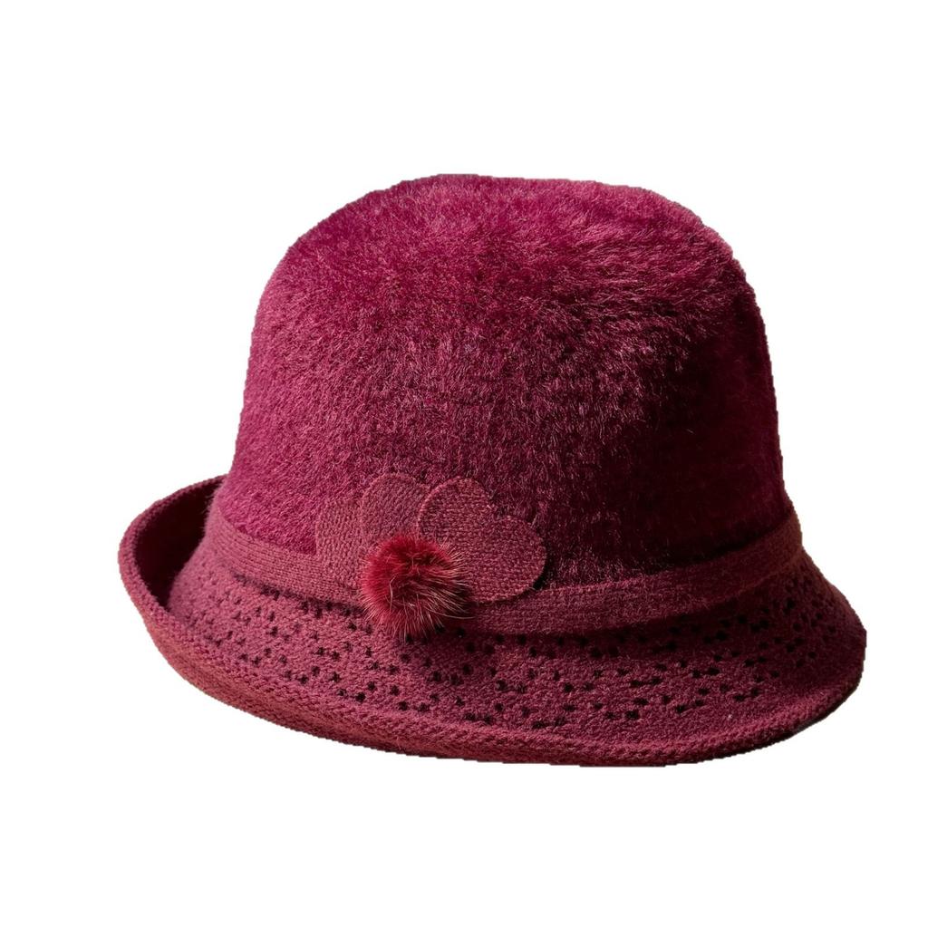 Autumn and Winter Woolen Women's Fisherman's Hat Korean Style Mother's Hat Plus Velvet Thick Warm Cotton Basin Hat for Middle Aged and Elderly People