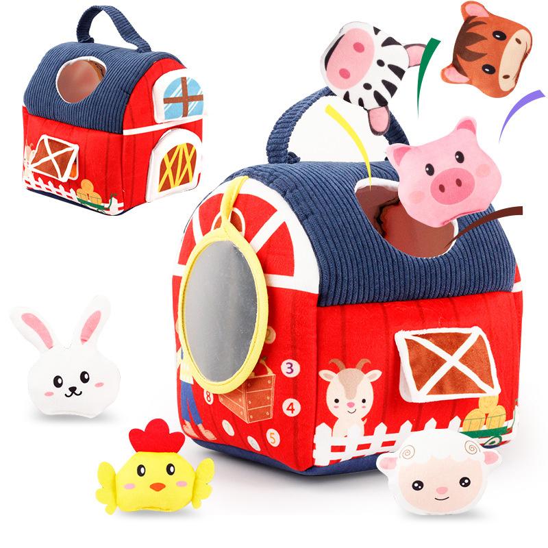Montessori Sensory Farmhouse With Surprise Barn - Plush Animal Toy Set & Tactile Activities For Infants 6M+ To Toddlers 3 Years