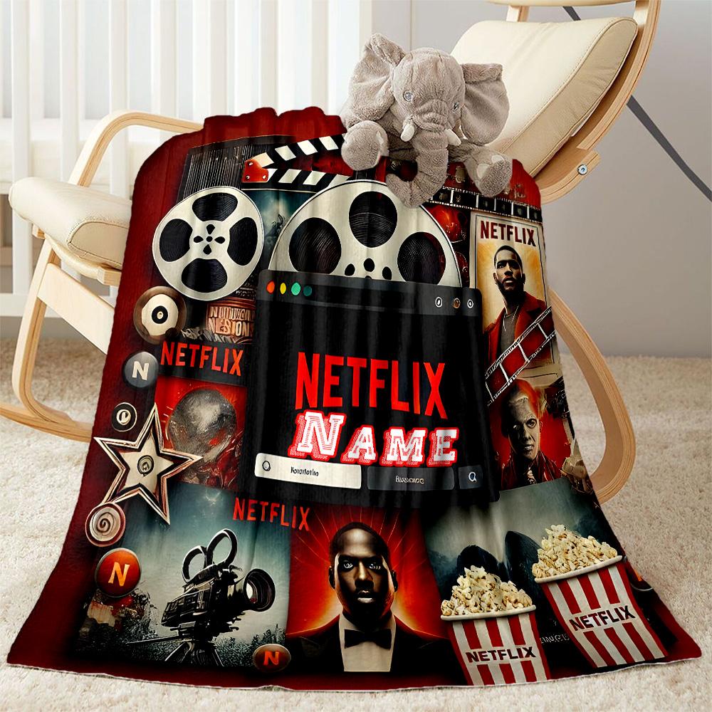 Netflix Movie Night Personalized Name Blanket Multi-purpose Personalized Blanket Soft Warm Cozy Suitable for Office Chair Livingroom Living Room