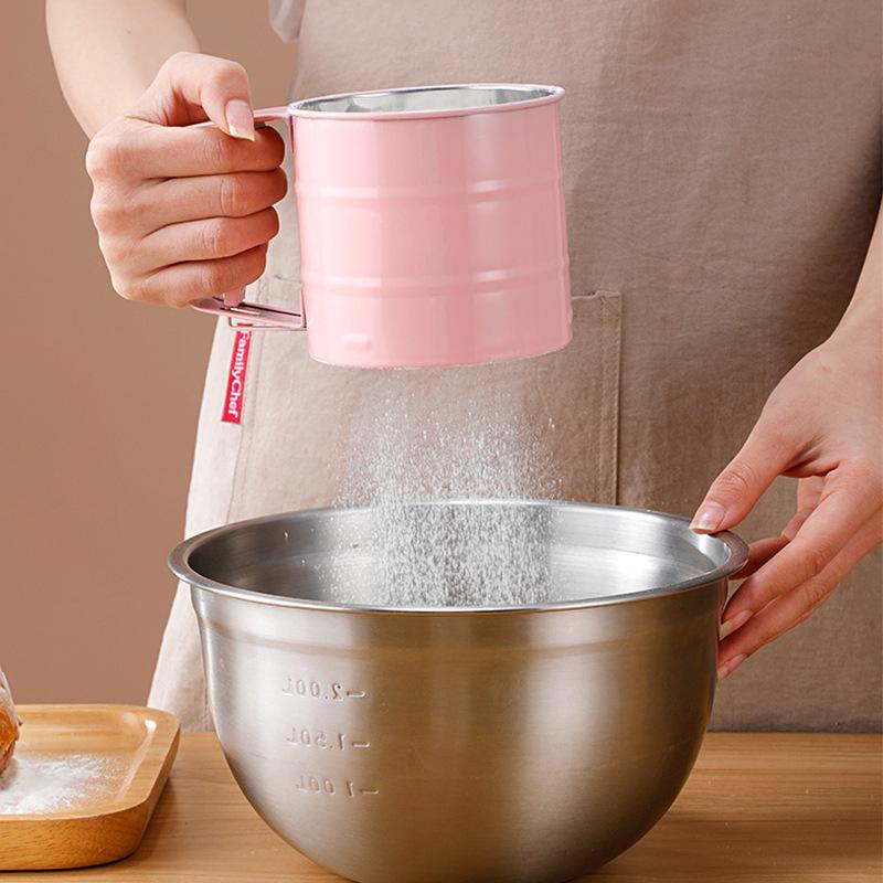 Setaccio per farina semiautomatico Strumento per la cottura della cucina domestica Filtro per farina portatile in acciaio inossidabile