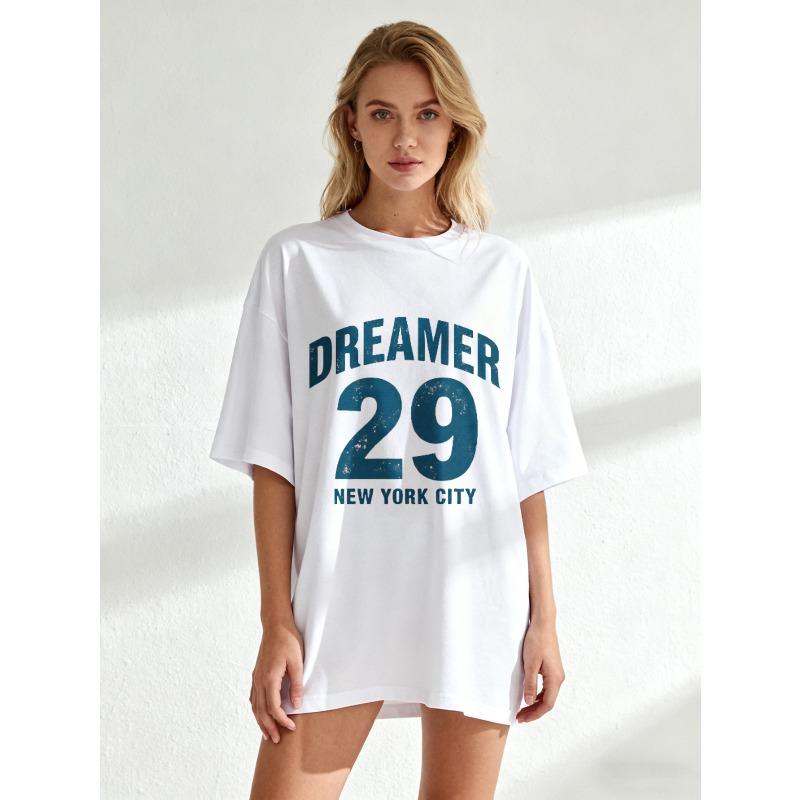 Oversized T Shirt Black Dreamer 29 New York City Print Casual Streetwear For Women