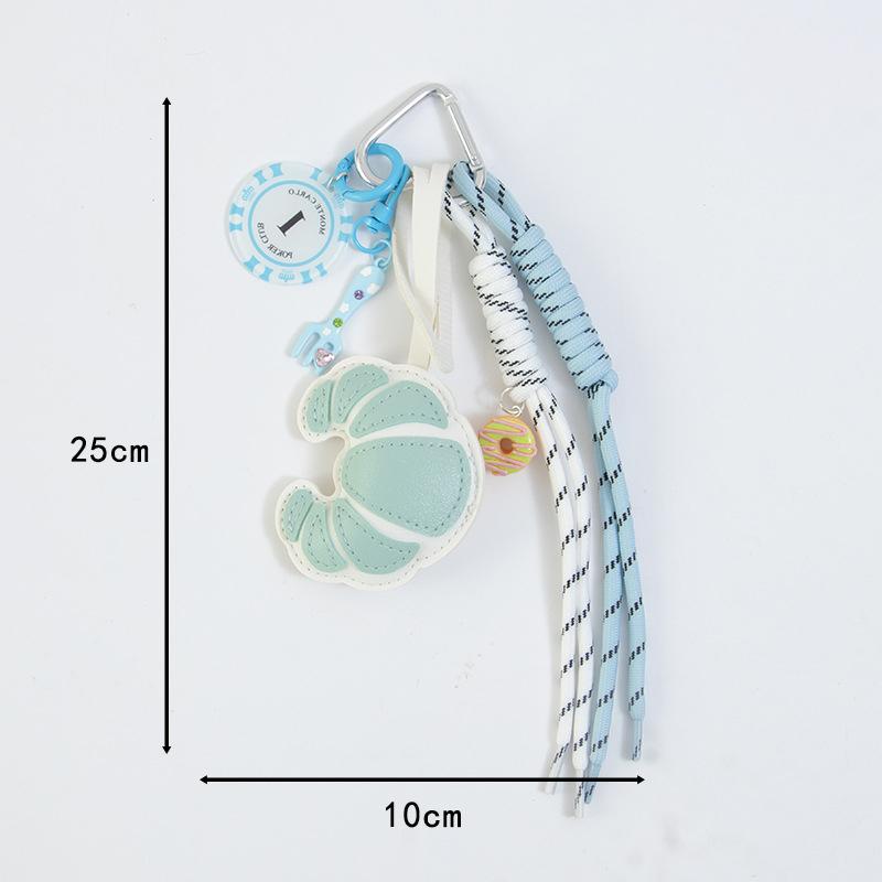 Trendy Croissant Woven Rope Keychain Creative Versatile Keyring Bag Pendant Y2K Vintage Pu Leather Key Hanging Decoration Gifts