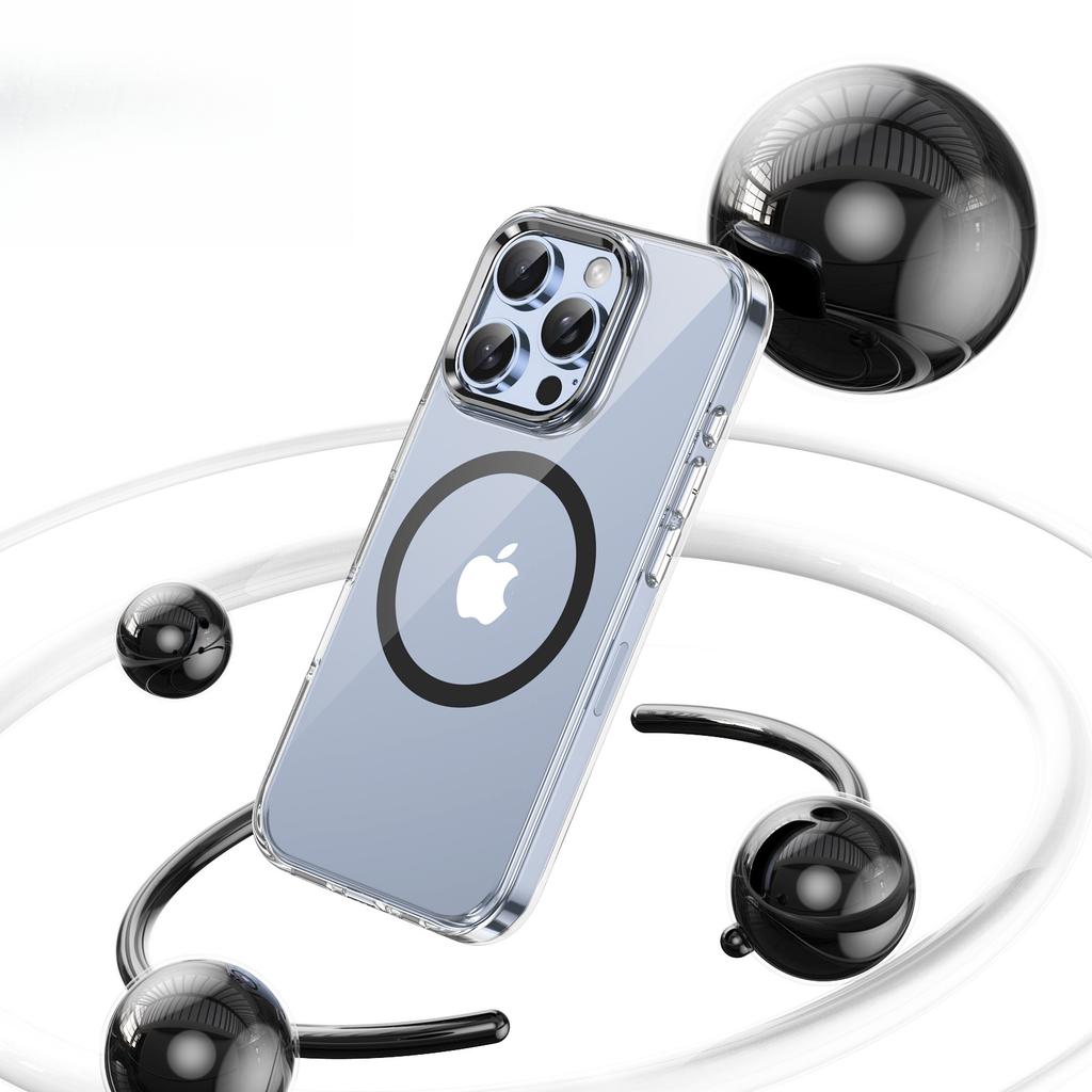 Suitable for IP16 Metal Lens, Apple 15pro Ice-sensing Glass Magnetic Case, 12 Fully Wrapped Anti-drop Phone Case