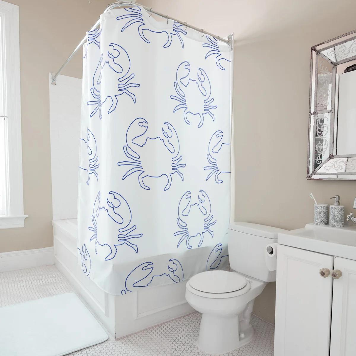 

Waterproof Crab Art Shower Curtain, Blue Line Illustration Design For Modern Bathroom Decor, Unique Home Accessories W60H190(CM)-1 Pcs