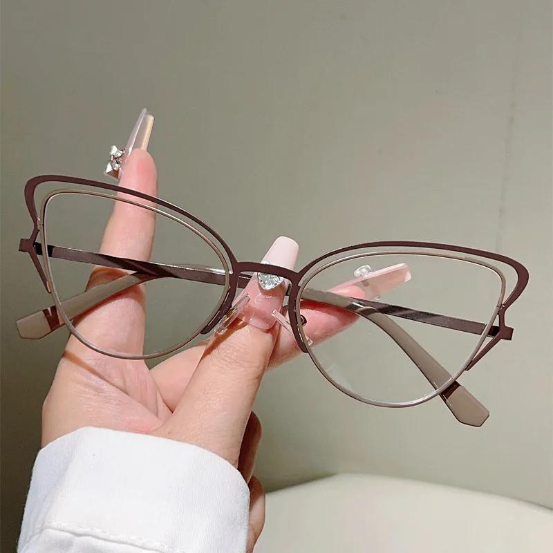 Vintage Butterfly Anti Blue Light Optical Glasses Women Luxury Myopia Customize Prescription Eye Glasses Metal New Cat Eye Frame