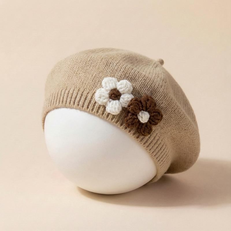 

Infant Flower-Decorated Adorable Beret Knit Hat