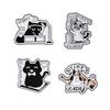 2-8pcs/set Cute Cat Enamel Pins Cartoon Big Eyes Black Kitties with Knife Animal Brooches Lapel Badge Jewelry Gifts For Friends