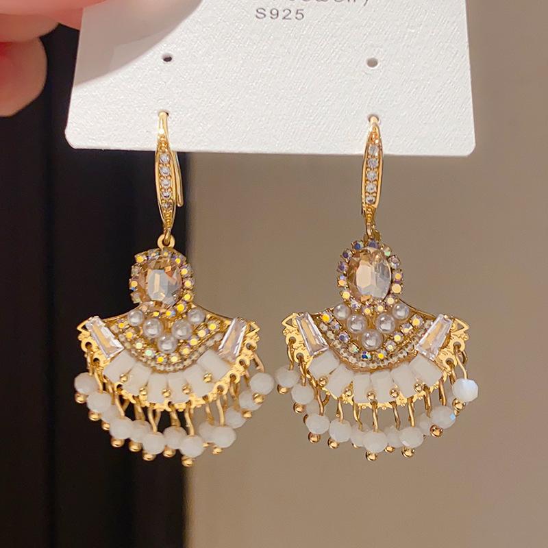 Retro Silver Needle Zircon Glass Water Drop Earrings Court Temperament Stud Earrings Personality Trend Versatile Earrings Women