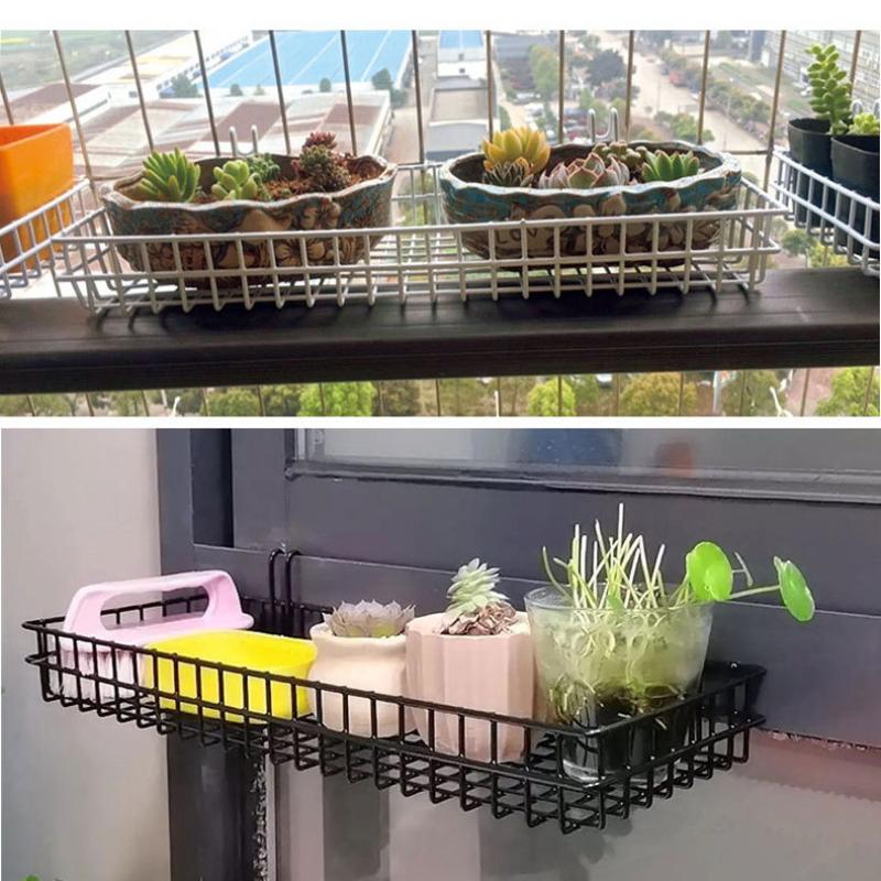 Metal Decorative Storage Basket Diy Iron Grid Flower Pot Hanging Shelf Wall Art Mounted Frame Mesh Display Rack Home Decoration