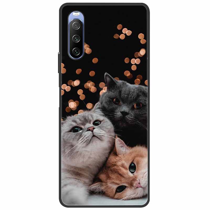 Soft Cover For Sony Xperia 10 III /5 III /1III Case Silicone Painted Marble Cat Funda Cover for Sony Xperia 1 II /10 II /5 Coque