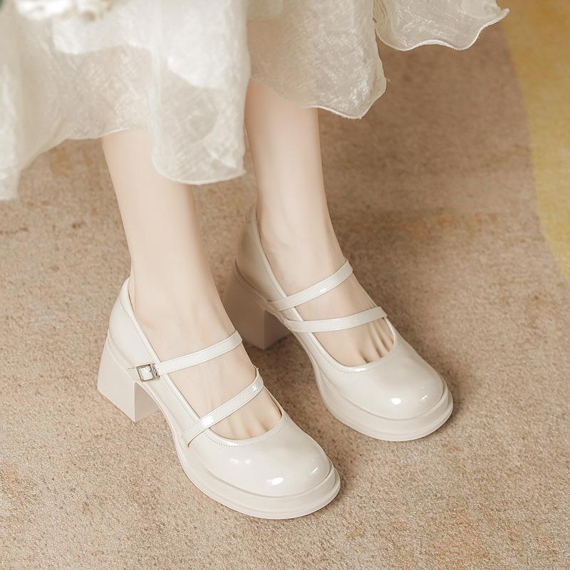 Mary Jane Shoes Medium Heel Fairy Wedding Shoes Gentle with Skirt Light Mouth Single Shoes Thick Heel High Heels