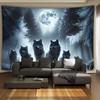 Mondlicht Wolfsrudel Wandteppich, Wölfe im verschneiten Wald mit Vollmond, Wildtier Wandbehang für Heimdekoration