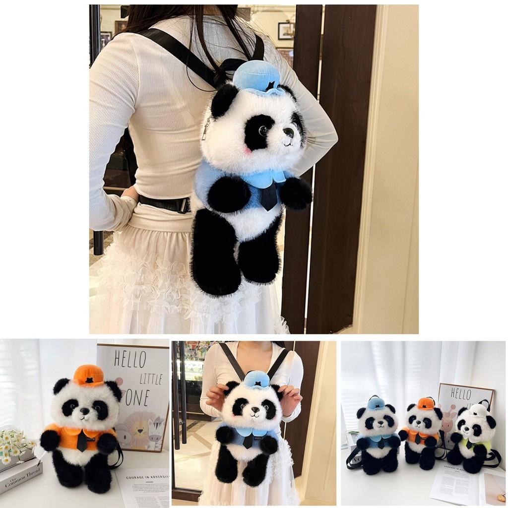 Police Panda Plush Backpack For Girls With Zipper Closure And Cartoon Design