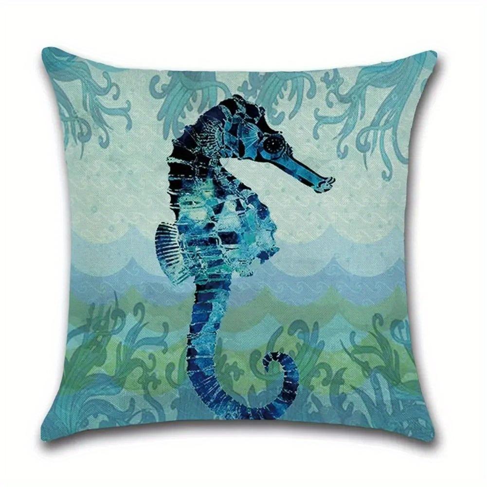 Sea Creatures Turtle Seahorse Starfish Jellyfish Pattern Cushion Cover Suitable For Sofa Bedroom Car Pillow Cover