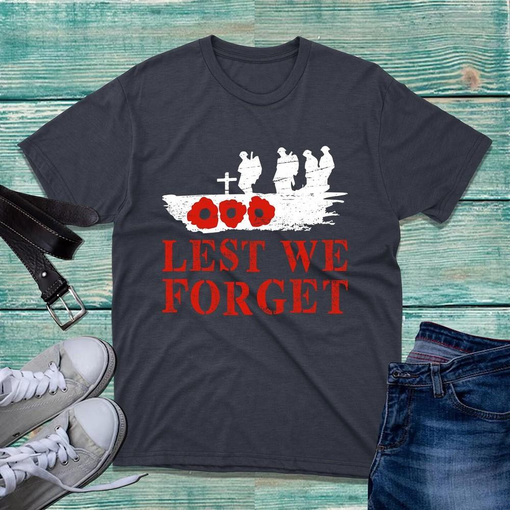 Lest We Forget Poppy Flower Tshirt British Armed Force Remembrance Day Tee Top S