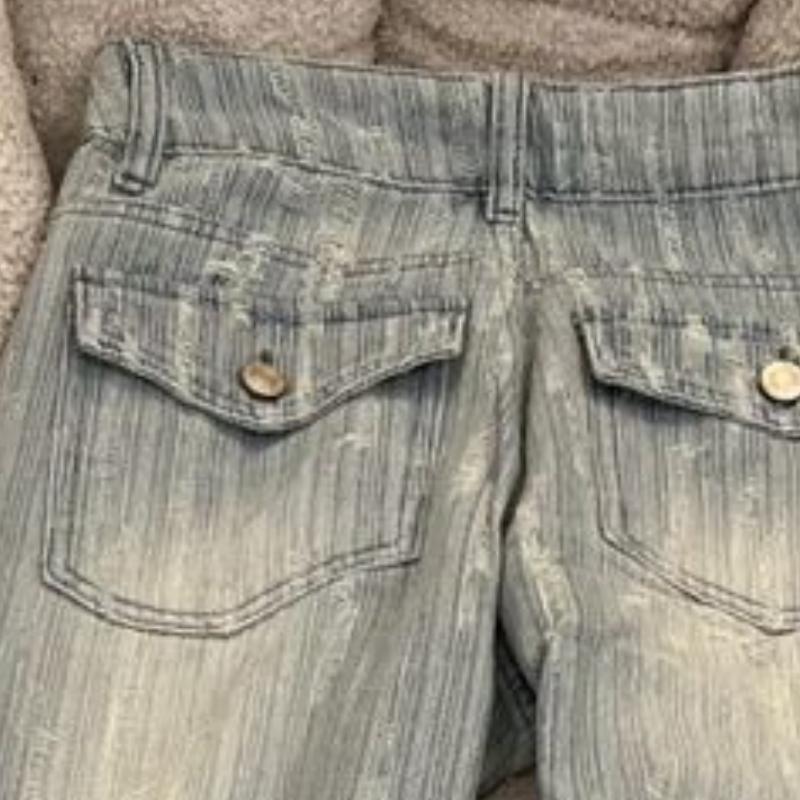 Woman Light Textured Jacquard Jeans Korean High Waisted Slight Flared Jean Autumn Fashion Versatile Lady Horseshoe Pant