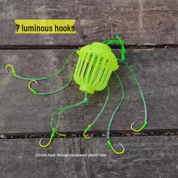 Luminous Bighead & Silver Carp Fishing Rig with Double Hook and Anti-Tangle Bait Cage