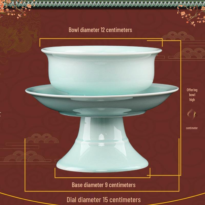 Large Ceramic Offering Bowl Oil Lamp for Temple or Buddhist Hall Decoration, Fruit and Candle Holder