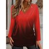 Women's 2025 Basic V-Neck Long Sleeve,Gradient Printed Polyester Relaxed Fit Tee Shirt, Spring Autumn Casual Comfort Tops