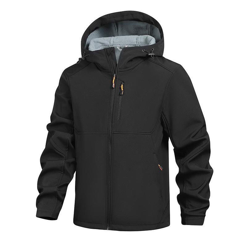 Cross-border men's autumn and winter soft shell clothing outdoor casual loose windproof and cold-proof fleece jacket hooded jacket can be opened twice