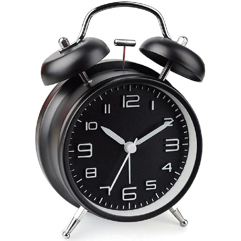 Analog Alarm Clock,4 Inches Twin Bell Alarm Clock with Night Light,Battery Operated, Loud Alarm Clock for Heavy Sleepers
