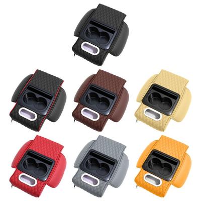 Car Center Console Height Increasing Armrest Cushion Multifunctional PU Leather Armrest Pad with Cup Holder Tissue Box