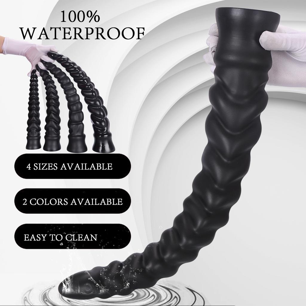Extra Long Anal Plug with Spiral Texture - Large Ribbed Whip Style Butt Plug for Men & Women, Realistic Dildo Adult Sex Toy