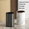 Luxury Trash Can Metal Leather Large Capacity Trash Bin Minimalist Built-in Wastebasket Home Bathroom Bedroom Cleaning Supplies