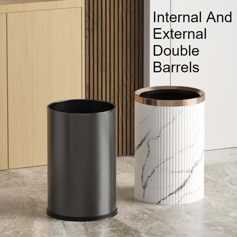 Luxury Trash Can Metal Leather Large Capacity Trash Bin Minimalist Built-in Wastebasket Home Bathroom Bedroom Cleaning Supplies