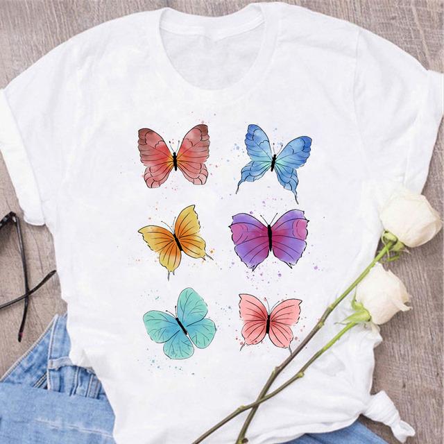 New Butterfly Print T Shirt Women T Shirt Summer Fashion Female Tops Ladies Short Sleeve Graphic Tee Shirts Woman Cute T-Shirts